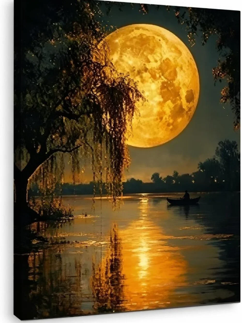 Framed Moon Lake Canvas Art | 16x20 Night Landscape Decor for Living Room